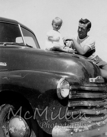 1949ish Melving McMillin with truck n kid