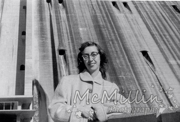 1954 mom at dam on honeymoon