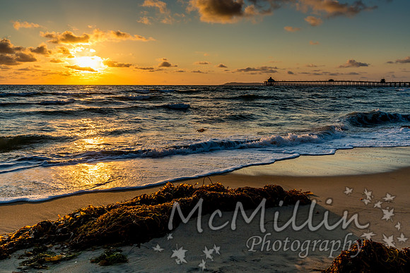 California ocean golden sunset with surf