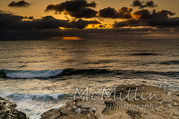 California ocean sunset with surf